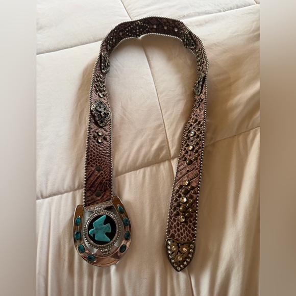 Justin Boots Leather Belt with Turquoise and Silver Accents Horseshoe Buckle main image 4